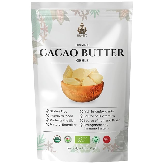 Organic Cacao Butter Kibble | Food-Grade Cocoa Butter Chunks | USDA Organic, Gluten-Free | For Baking, Chocolate Making & Skincare | 8 oz