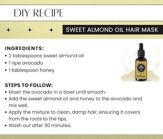 Earth N Pure Sweet Almond Oil (Badam Oil) Cold Pressed, Therapeutic Grade for Body, Skin, Hair 100 ml
