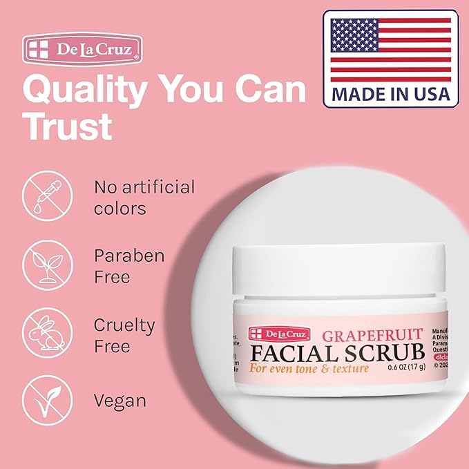 De La Cruz Grapefruit Facial Scrub - Face Exfoliator Scrub with Vitamin E, Papaya and Aloe Vera (0.6 Ounce (Trial Size))