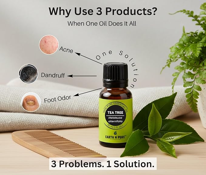 Earth N Pure Tea Tree Essential Oil Steam Distilled, Natural and Therapeutic Grade for Scalp & Skin Care with Glass Dropper | 50 ML