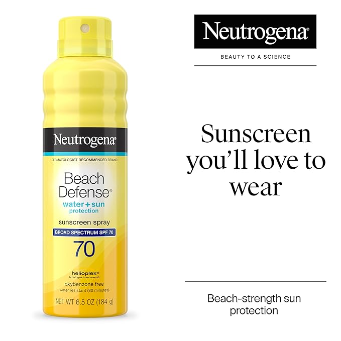 Neutrogena Beach Defense SPF 70 Sunscreen Spray, Broad Spectrum, Lightweight & Fast Absorbing, Oxybenzone & Octinoxate Free, Hawaii Act 104 Compliant Face & Body Sunscreen, 6.5 oz