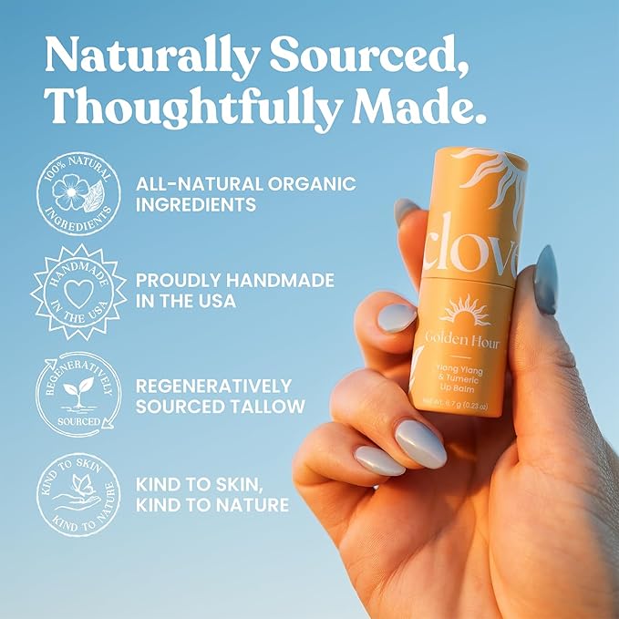 Cloven Tallow Lip Balm, Deep Hydration for Lips, Face & Dry Skin | Natural Grass-Fed, Organic Ingredients, Nourishes & Protects | Ylang-Ylang & Turmeric | Made in the USA