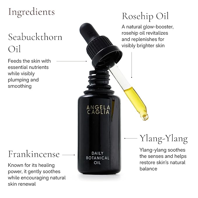 Angela Caglia Daily Botanical Oil - Organic Face Oil for Glowing Skin - Hydrating & Nourishing with Antioxidants - USDA-Certified 1 Fl Oz