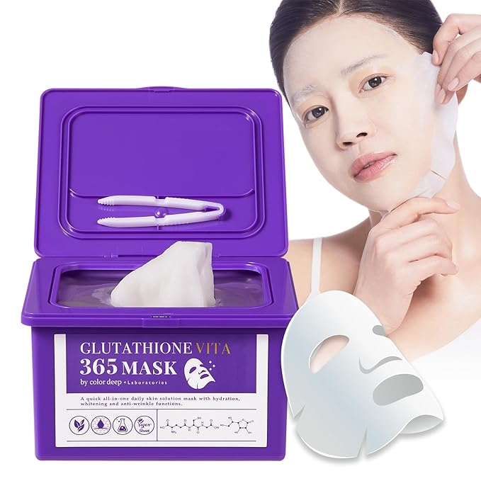 Color Deep Glutathione Vita 365 **Facial Sheet Mask** (30 Count) | Daily Hydrating Vegan Mask with Glutathione, Niacinamide & Vitamin C Complex for Radiant Skin