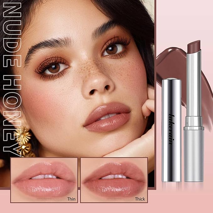 BAISEN DIARY 2PCS Honey Lipstick Tinted Lip Balm - Sheer Hydrating Lipstick for All Skin Tones - Moisturizing Lip Color, Nourishing Lip Balm with a Hint of Natural Black Cherry Tint (Black & Nude)