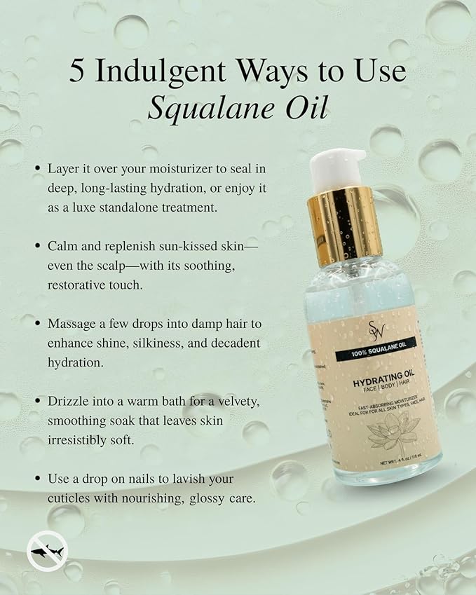 100% Pure Squalane Oil, Sustainable, Vegan Face Oil & Body Oil - Hydrating, Fast-Absorbing Moisturizer - Ideal for All skin type, Face, Hair - Organic Sugarcane-Derived Squalane - not from sharks