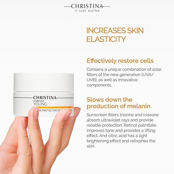 Christina Forever Young Hydra Protective Day Cream SPF 25-50ml - UVA/UVB, Non-Comedogenic and Lightweight Face Moisturizer with Sunscreen for Combination, Dry, Normal, Oily & Sensitive Skin