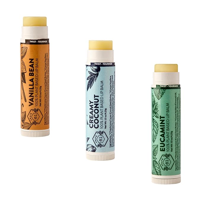 Crate 61 Lip Balm 3-Pack with USDA Organic ingredients Flavored with Premium Essential Oils and Organic Flavors, for Men and Women (3 Pack, Medley)