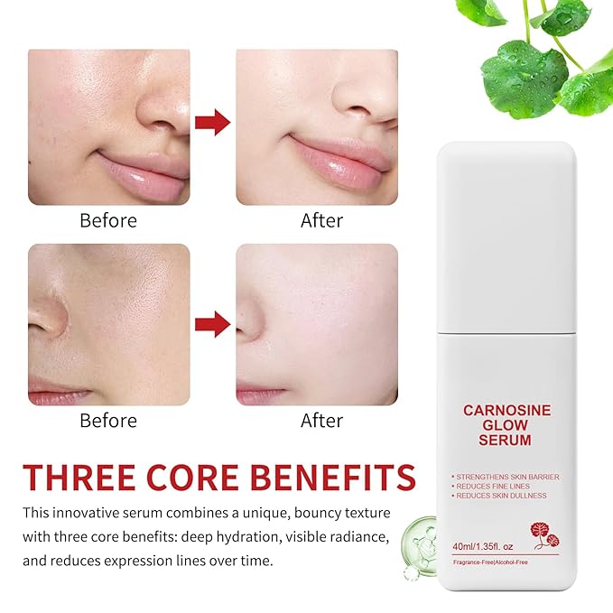 Carnosine Glow Serum 1.35 Fl Oz – Hydrating Facial Serum with Centella Asiatica & Peptides, Supports Skin Barrier, Smooths Fine Lines, Improves Texture, Fragrance-Free, Alcohol-Free
