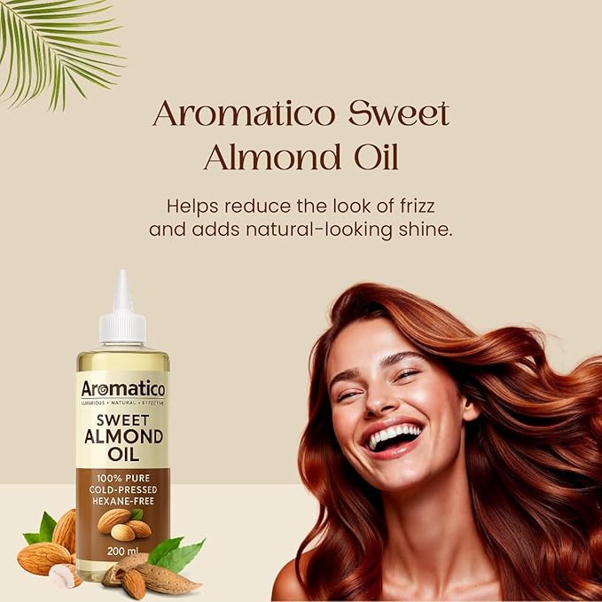 Aromatico Cold Pressed Sweet Almond Oil. Lightweight, Natural Moisturizing Oil for Hair, Skin & Body - 7 fl oz