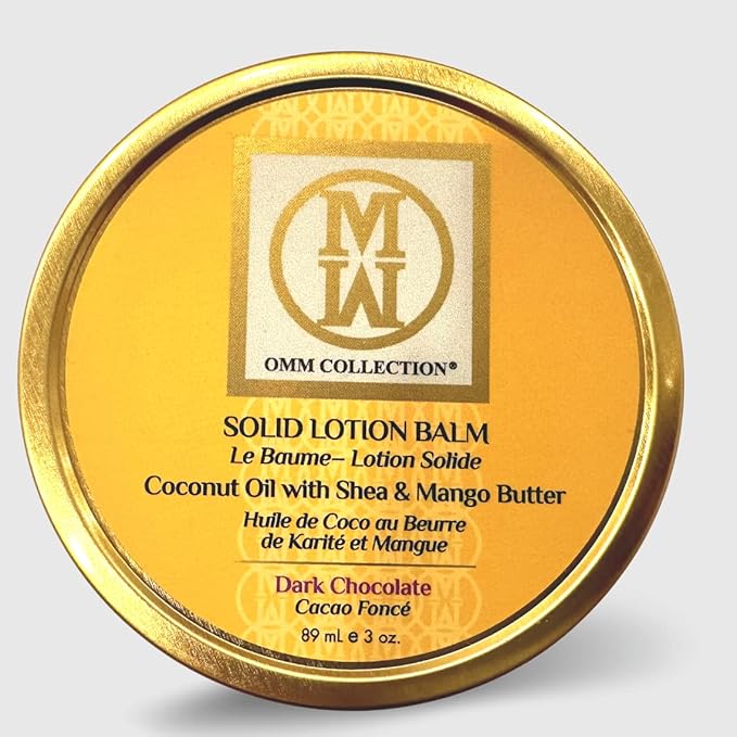 OMM Collection Solid Lotion Balm Natural Oils Mango, Shea, Cocoa coconut Butter-Rich Hydration-Heal & Sooth Rough, Dry, Irritated Skin-Dark Chocolate (2oz)