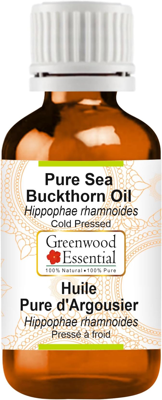 Greenwood Essential Sea Buckthorn Oil (Hippophae rhamnoides) | Cold Pressed | Natural | Undiluted | For Diluting Essential Oils | For Hair, Skin & Massage | Men & Women | 15ml (0.50 oz)