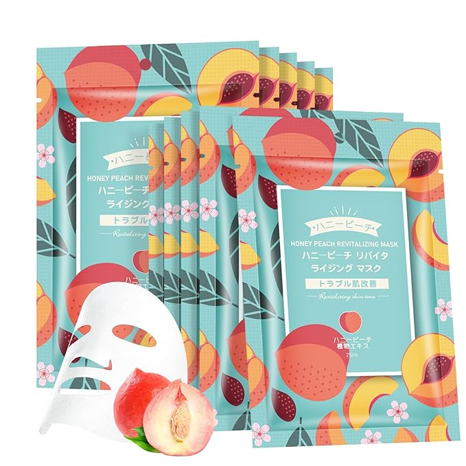 Hydrating Facial Masks Skincare for Women,Honey Peach Face Mask Sheet Skincare, Moisturizing Face Mask for All Skin Types (10-Packs)