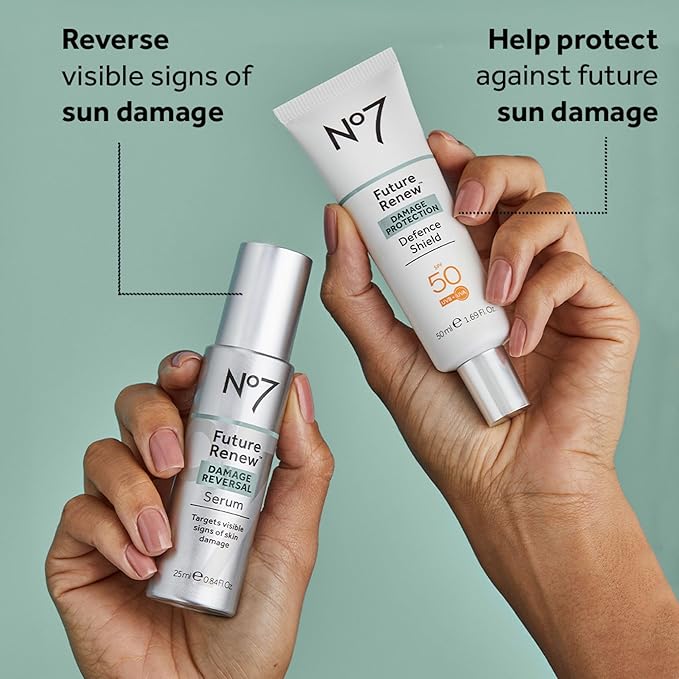 No7 Future Renew Defense Shield - Oil Free Facial Moisturizer & Sunscreen for Face with SPF 50 - Invisible & Lightweight Face Lotion with Peptides & UV Protection (1.69 fl oz)