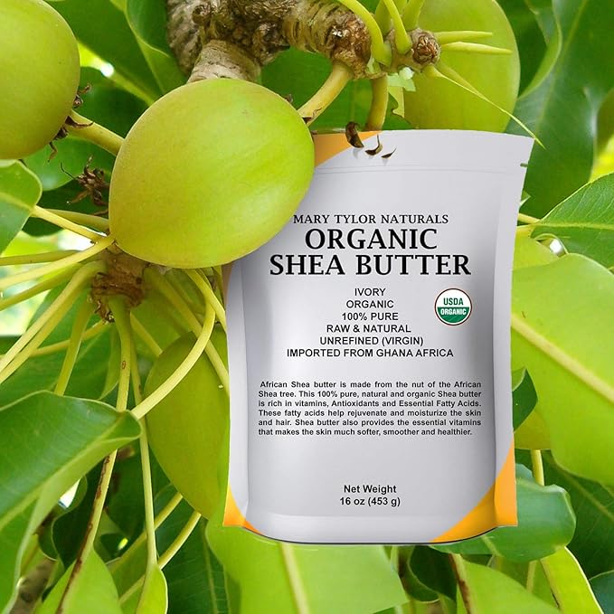 Mary Tylor Naturals Organic Shea Butter 1 lb — USDA Certified Raw, Unrefined, Ivory From Ghana Africa — Great for Hair, Skin and all your DIY Projects