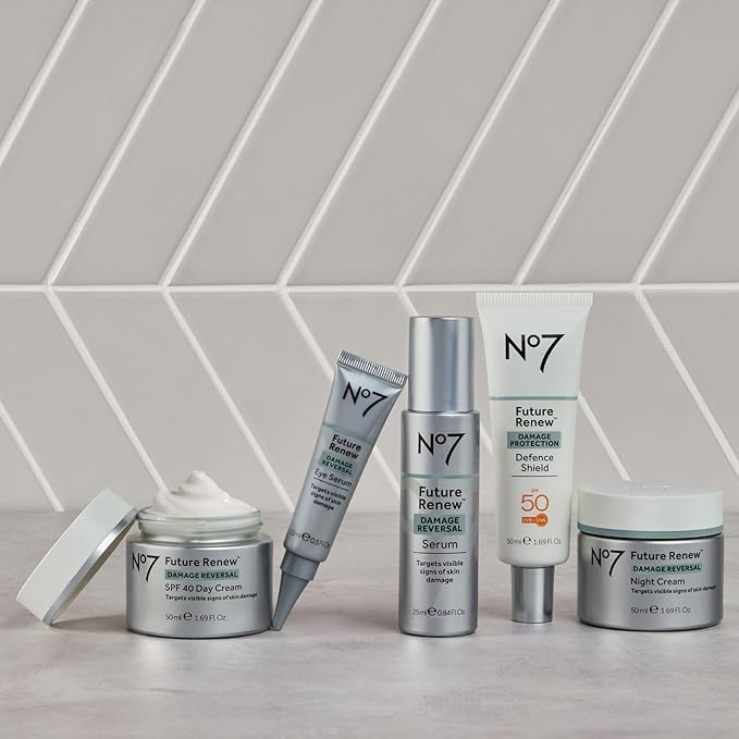 No7 Future Renew Defense Shield - Oil Free Facial Moisturizer & Sunscreen for Face with SPF 50 - Invisible & Lightweight Face Lotion with Peptides & UV Protection (1.69 fl oz)