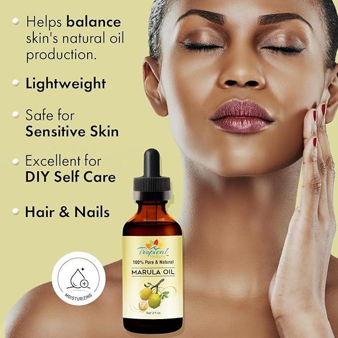 Tropical Holistic 100% Pure Organic Marula Oil 2 oz - Luxury Cold Pressed Unrefined Face Moisturizer For Skin, Hair, Body Care