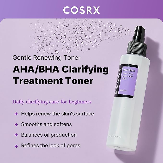 COSRX AHA/BHA Treatment Toner 5.07 fl.oz/ 150ml, Facial Exfoliating Spray for Whiteheads, Pores, & Uneven Skin, Korean Toner, Not Tested on Animals, Korean Skin Care