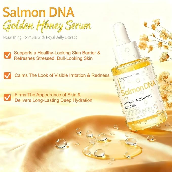 Salmon DNA PDRN Honey Nourishing Serum 30ml, Hydrating Soothing Face Serum with Panthenol, Korean Skin Care for Sensitive Blemish-Prone Skin, Calms The Look of Redness