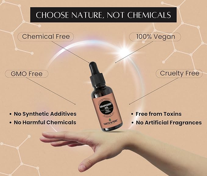Earth N Pure Grapeseed Oil Cold Pressed, Natural and Therapeutic Grade 15 ML