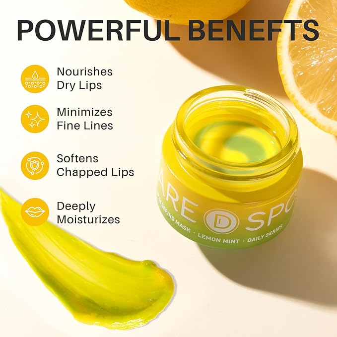SPODARE Lip Mask, Hydrating Overnight Lip Sleeping Mask, Lip Moisturizer for Dry Cracked Lips Care, Dual-Color Lips Balm for Nourishing and Softening Lips, Minimizes Fine Lines - Lemon Mint