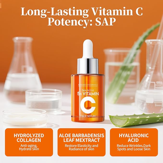 Vitamin C Serum 20% for Face, Anti-Aging & Hydrating Serum with Hyaluronic Acid & Niacinamide, Helps Reduce Wrinkles, Plump Skin, Even Tone, for All Skin Types, 1 Fl Oz