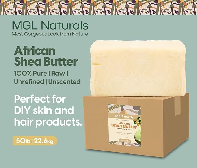 MGL Naturals Raw African Shea Butter Ivory 55 lb, 100% Pure and Unrefined. Nourish and moisturize skin and hair. Use alone or DIY recipes. From Ghana (55 lb)
