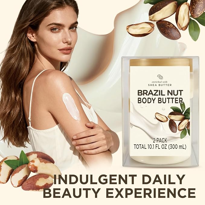 Brazil Nut Body Butter, Shea Body Butter for Women Dry Skin, Natural Brazil Nut Lotion for Body Care Smell Good-3.4 floz+6.8 floz(100ml+200ml)