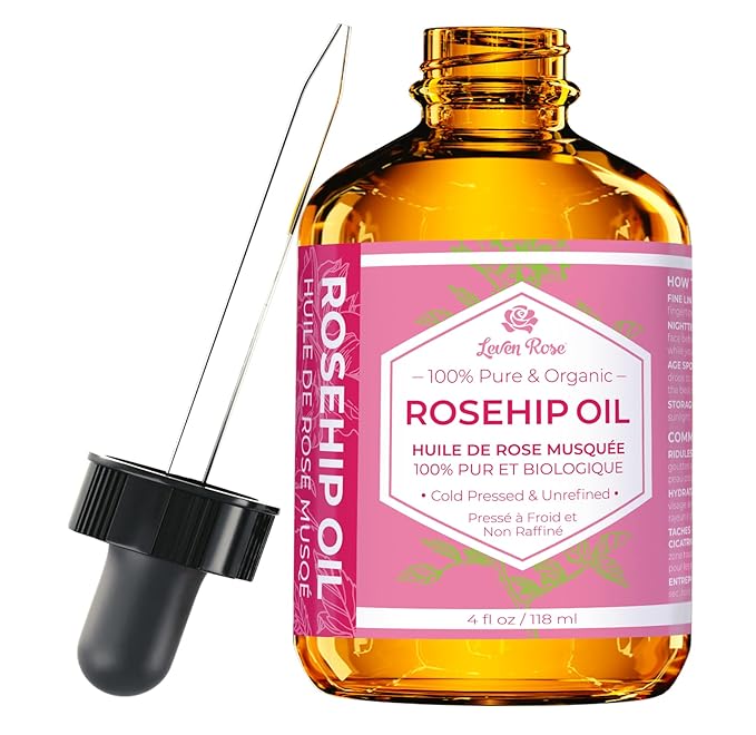 Leven Rose Pure Rosehip Oil for Face Organic Cold Pressed 4 oz - Rose Hip Seed Oil, Unrefined for Nighttime Face Moisturizer for Hair, Skin & Nails