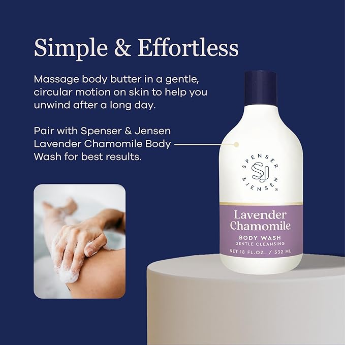 Spenser & Jensen Hydrating Lavender & Chamomile Body Butter - Gentle On All Skin Types - Moisturizing Body Lotion for Women & Men - Paraben Free - 8 Oz (Pack of 1)