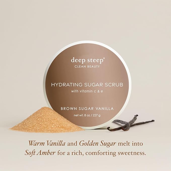 Deep Steep Sugar Scrub, Brown Sugar Vanilla, 8 oz – Exfoliating Body Scrub with Organic Coconut Oil, Shea Butter & Argan Oil – Vegan, Clean Beauty, Smooth, Soft & Nourished Skin