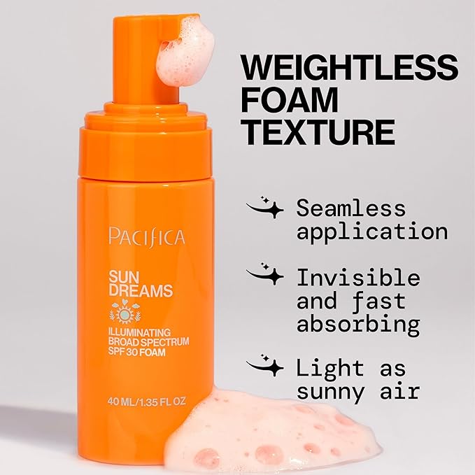 Pacifica Facial Sunscreen - Sun Dreams Illuminating SPF 30 Foam Broad Spectrum Every Day Face Lotion UVA/UVB Protection