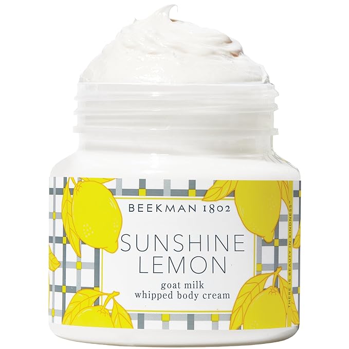Beekman 1802 Whipped Body Cream – Rich Body Butter & Moisturizing Body Cream, Goat Milk Lotion, Shea Butter & Vitamin E, Hydrating Body Moisturizer for Dry Skin - Sunshine Lemon 8 oz