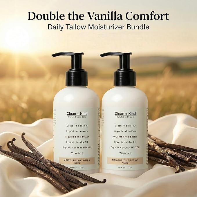 Daily Moisturizing Lotion – Tallow Body Lotion with Aloe Vera, Shea Butter, Jojoba Oil, MCT Oil & Vitamin E – Deep Hydration for Dry, Rough, Sensitive Skin (16 oz, Vanilla)