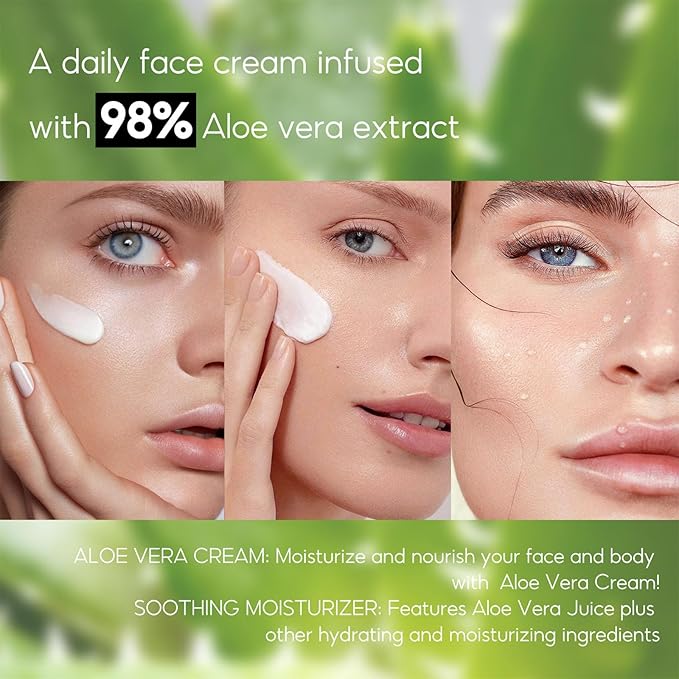 Grospe Aloe Vera Moisturizer Facial Cream,Facial Cream With 98% Organic Aloe Vera,Anti Wrinkle Face Moisturize Cream,For Dry Skin,Acne Scars,Soft,Moisturizing,And Delicate Skin