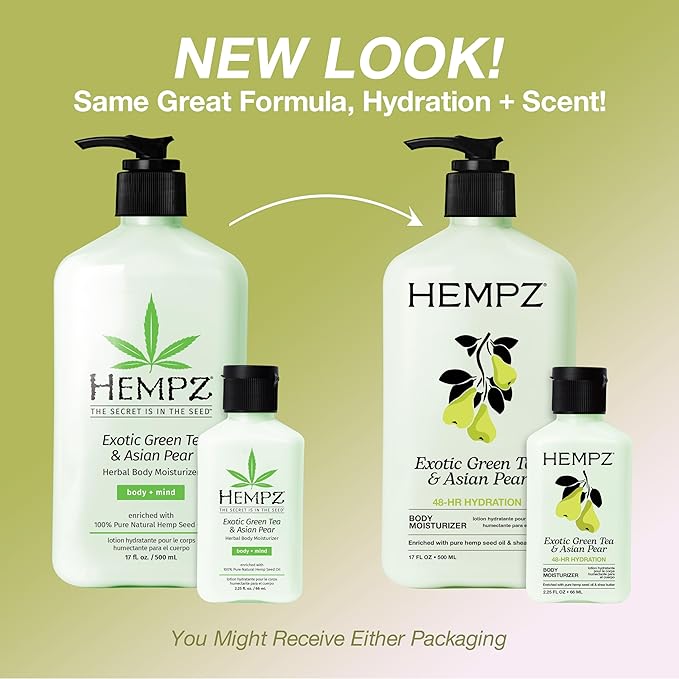 Hempz Exotic Natural Herbal Body Moisturizer with Pure Hemp Seed Oil, Green Tea and Asian Pear, 2.25 Fluid Ounce - Nourishing Vegan Skin Lotion for Dryness and Flaking with Acai and Goji Berry