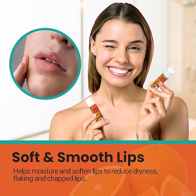| USDA Organic Orange Lip Balm – 70% Jojoba Oil with Beeswax – Natural Orange Essential Oil – Nourishes & Softens Dry Lips – 2-Pack (0.15 oz / 4.6 g Each)