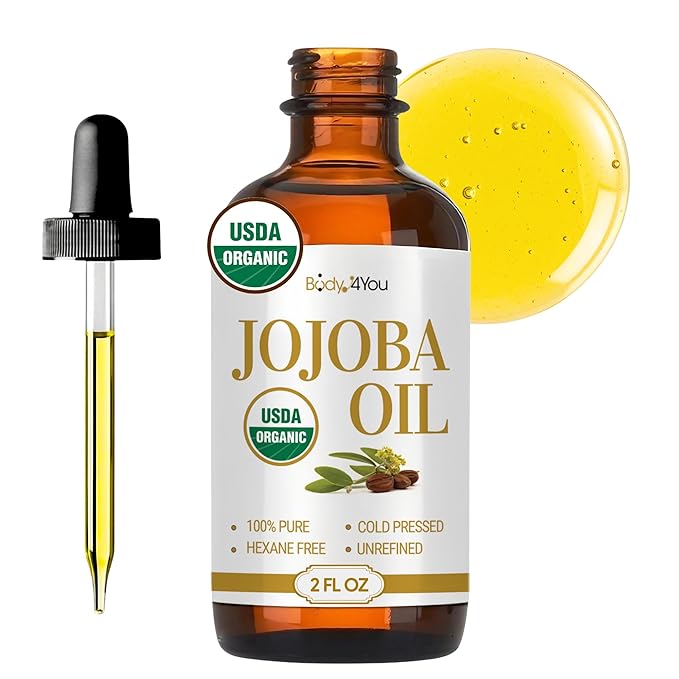 BodyJ4You Jojoba Oil for Face Skin - USDA Organic 100% Pure Cold Pressed - Facial Dermaplane Gua Sha Hair Growth Body Massage Nails Oil - Unrefined Carrier Hexane Free Natural - Base Carrier Wax