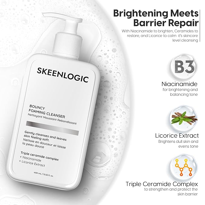 Gentle Foaming Cleanser – Gentle Face Wash for Men & Women with Licorice, Niacinamide & Ceramides – for All Skin Types – Non-Comedogenic – 400ml