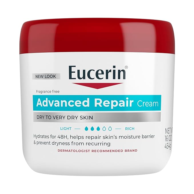 Eucerin Advanced Repair Body Cream for Very Dry Skin, Fragrance Free Daily Body Moisturizer, 16 Oz Jar