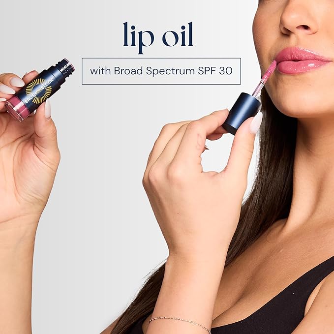 Brush On Block Sun Shine Protective Lip Oil SPF 30, Mineral Protection from UVA/UVB & Blue Light, Hydrating, Cruelty-Free, Gluten-Free, & Vegan, Coral
