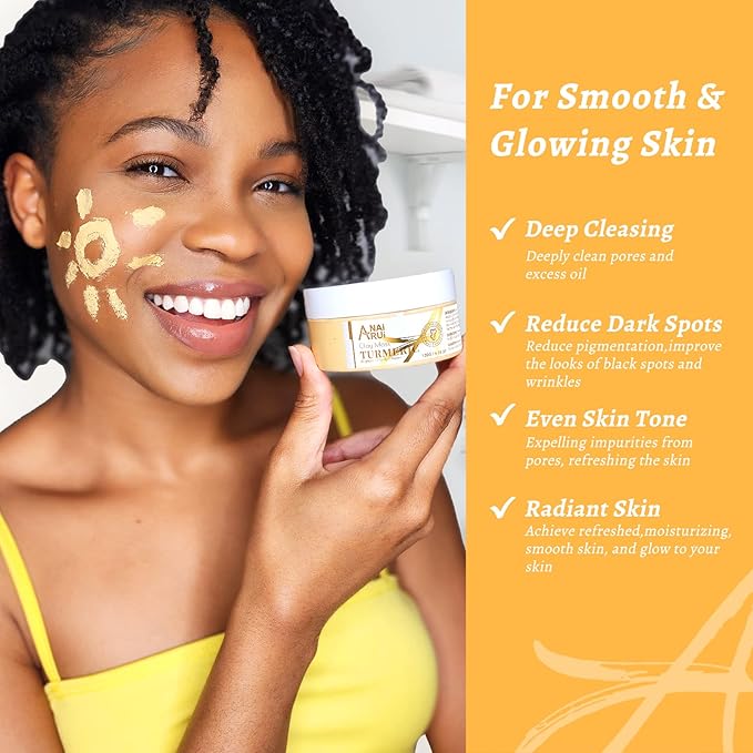 Turmeric Vitamin C Face Mask, Deeep Cleansing Clay Mask for Dull Skin, Skincare Facial Mask for Refining Pores and Controlling Oil, Smooth & Radiant Skin, Face Skincare Gifts, 4.23 OZ