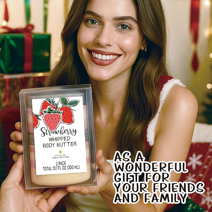 Strawberry Whipped Body Butter, Shea Body Butter for Women Dry Skin, Natural Strawberry Lotion for Body Moisturizer-Deep Moisturizing and Softening-3.4 floz+6.8 floz(100ml+200ml)