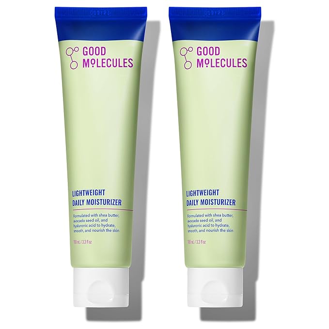 Good Molecules Lightweight Daily Moisturizer Face Cream Pack 2 – 100 ml / 3.38 fl oz Each - Non-Greasy Facial Moisturizer Face Lotion with Shea Butter & Hyaluronic Acid