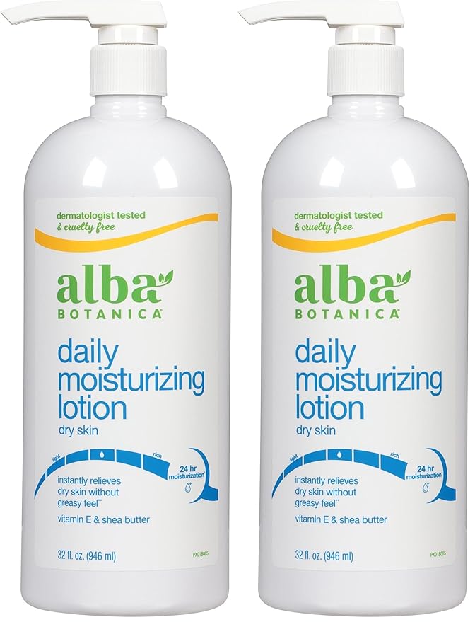Alba Botanica Hydrating Moisturizing Lotion for Dry Skin with Vitamin E and Shea Butter,32 Oz (Packaging May Vary),(Pack of 2)