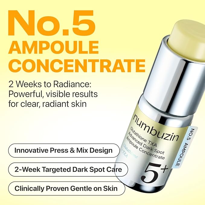 numbuzin No.5 Glutathione TXA Dark Spot Ampoule, Targeted Tone Care Concentrate for Dark Spots & Uneven Skin, Tranexamic Acid, Niacinamide, Vitamin Tree Water, Korean Skincare, 10.7g