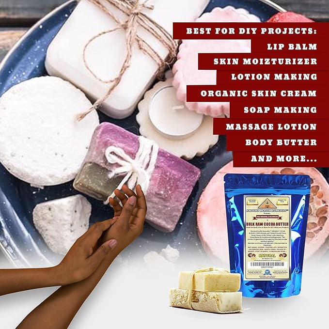 ANCIENT HEALTH REMEDIES Organic Unrefined Raw NATURAL COCOA (CACAO) BUTTER BLOCKS Bulk Size Rich Chocolate Aroma For Lip Balms Stretch Marks DIY Base for Body Butter (8oz)