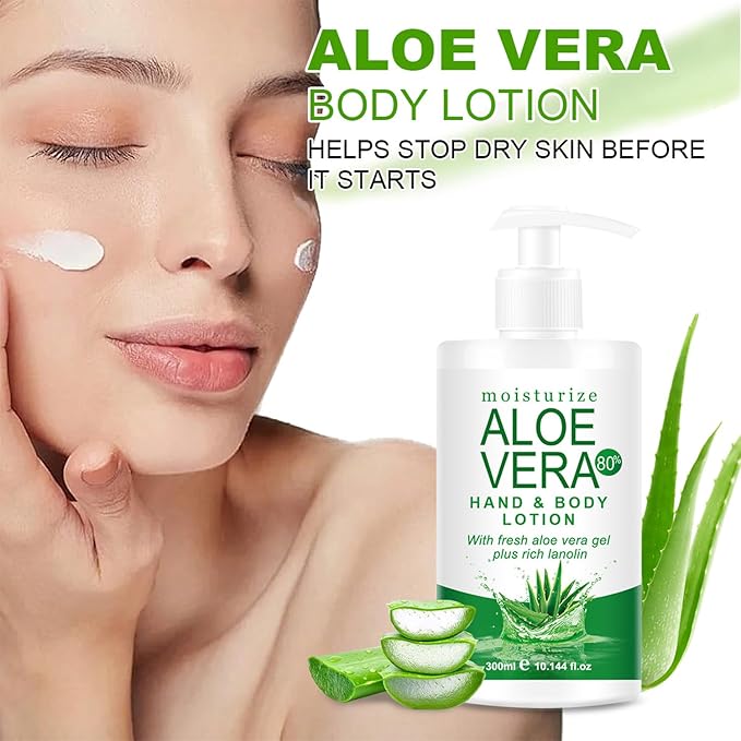 Organic Aloe Vera Gel for Face & Body, 10.14 Fl Oz Soothing & Hydrating Lotion, 80% Pure Aloe Gel Organic Moisturizer for Dry Skin, Lightweight Non-Greasy Formula