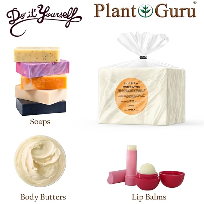 Plant Guru Raw Mango Butter 4 oz 100% Pure Natural Cold Pressed. Skin Body and Hair Moisturizer, DIY Creams, Balms, Lotions, Soaps.