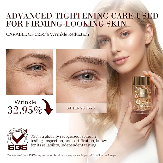 HKH Bakuchiol Retinol Serum For Face: 30 Caps Anti-Aging Serum for Sensitive Skin - SGS Tested to Reduce Wrinkles by 32.95% in 4 Weeks - 4 Plant-Based Vitamin A + Vitamin C - Travel-Friendly (Light)